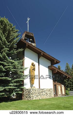 Stock Photography -  Ketchum, Sun Valley, ID, Idaho, Ketchum Catholic Church. Fotosearch
