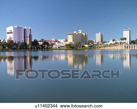 Picture -  Lakeland, FL, Florida, Polk County, skyline, downtown, Lake Morton, reflection. Fotosearch