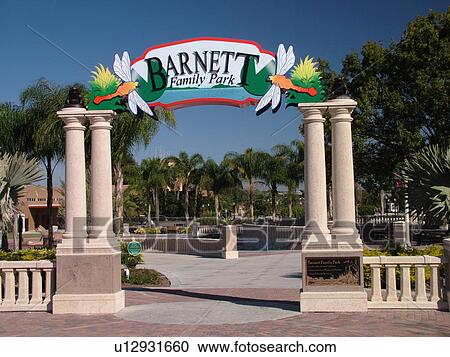 Stock Image -  Lakeland, FL, Florida, Polk County, Barnett Family Park, entrance. Fotosearch