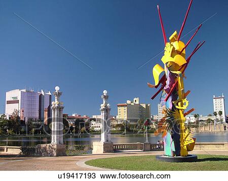 Stock Image -  Lakeland, FL, Florida, Polk County, Lake Morton, city park, sculpture. Fotosearch