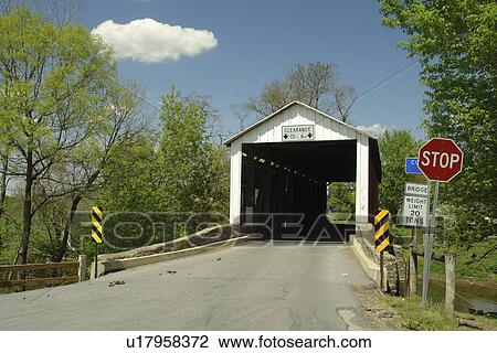 Stock Image -  Lancaster County, PA, Pennsylvania, Hinkletown Covered Bridge. Fotosearch