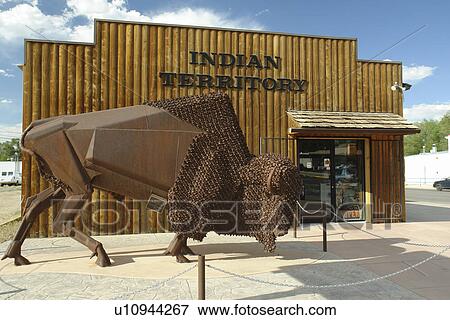 Lander, WY, Wyoming, Buffalo statue, Indian Territory View Large Photo Image Stock Photo - Lander, WY, Wyoming, Buffalo statue, Indian Territory . Fotosearch