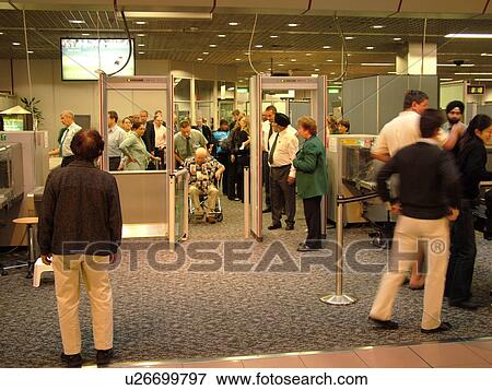 Stock Photo -  London, Great Britain, England, Europe, United Kingdom, Heathrow International Airport, airport terminal, hub, airport security. Fotosearch