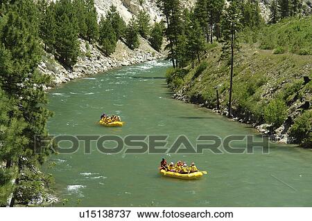 Stock Photo -  Lowman, ID, Idaho, Boise National Forest, Ponderosa Pine Scenic Byway, Sawtooth Range, South Fork Payette River, whitewater rafting. Fotosearch