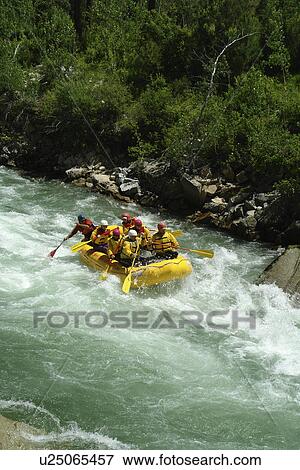 Stock Photo -  Lowman, ID, Idaho, Boise National Forest, Ponderosa Pine Scenic Byway, Sawtooth Range, South Fork Payette River, whitewater rafting. Fotosearch