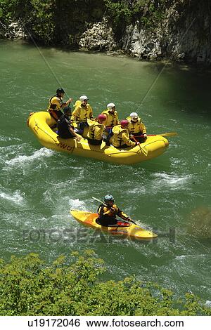 Stock Photograph -  Lowman, ID, Idaho, Boise National Forest, Ponderosa Pine Scenic Byway, Sawtooth Range, South Fork Payette River, whitewater rafting, kayaking. Fotosearch