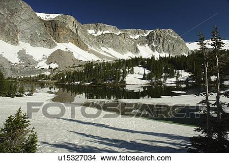 Picture -  Medicine Bow National Forest, WY, Wyoming, Snowy Range Scenic Byway, Alpine Lake, Mirror Lake. Fotosearch