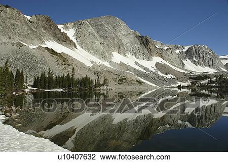 Stock Image -  Medicine Bow National Forest, WY, Wyoming, Snowy Range Scenic Byway, Alpine Lake, Lake Marie. Fotosearch