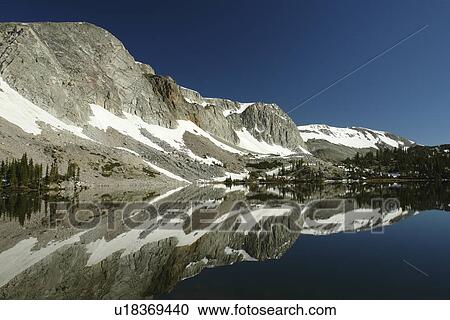Stock Image -  Medicine Bow National Forest, WY, Wyoming, Snowy Range Scenic Byway, Alpine Lake, Lake Marie. Fotosearch