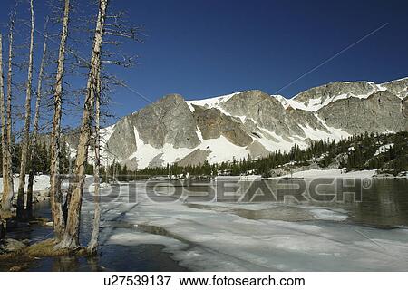 Stock Photo -  Medicine Bow National Forest, WY, Wyoming, Snowy Range Scenic Byway, Alpine Lake, Mirror Lake. Fotosearch