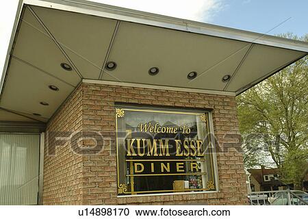 Stock Image -  Myerstown, PA, Pennsylvania, Lebanon County, Welcome to KUMM ESSE Diner, window. Fotosearch