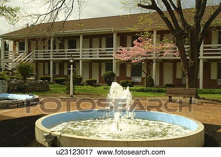 Stock Photo -  Myerstown, PA, Pennsylvania, Lebanon County, Lantern Lodge, Hotel, Restaurant, Conference Center, fountain. Fotosearch