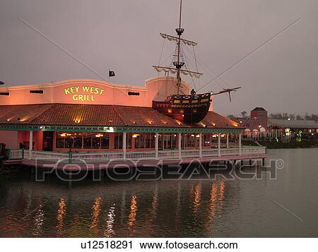 Stock Image -  Myrtle Beach, SC, South Carolina, The Grand Strand, Broadway at the Beach, Key West Grill, evening. Fotosearch