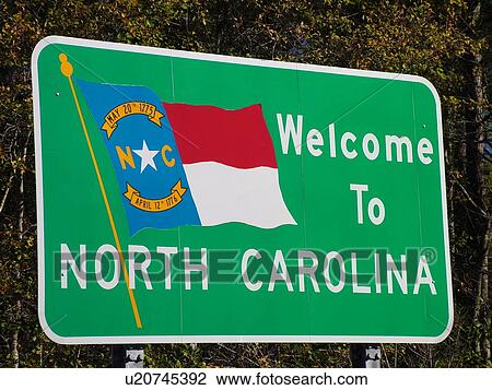 Stock Image -  NC, North Carolina, Welcome to North Carolina highway sign, . Fotosearch