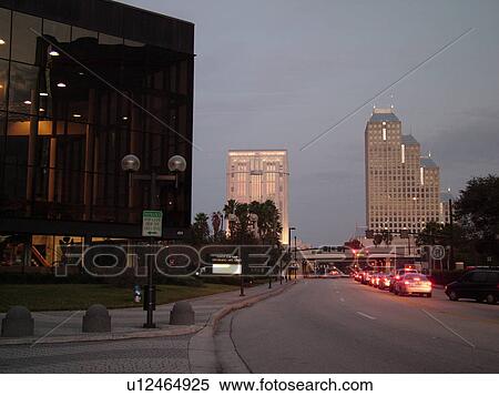 Stock Photography -  Orlando, FL, Florida, downtown, evening. Fotosearch