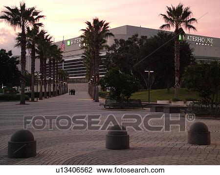 Stock Image -  Orlando, FL, Florida, downtown, TD Waterhouse Centre, evening, Orlando Magic Basketball. Fotosearch