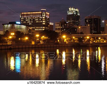 Picture -  Orlando, FL, Florida, Lake Lucerne, skyline, downtown, evening. Fotosearch