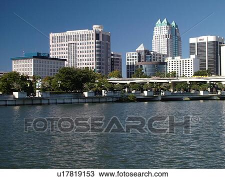 Stock Image -  Orlando, FL, Florida, Lake Lucerne, skyline, downtown. Fotosearch