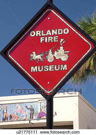 Stock Image -  Orlando, FL, Florida, Loch Haven Park, Orlando Fire Museum, red sign. Fotosearch