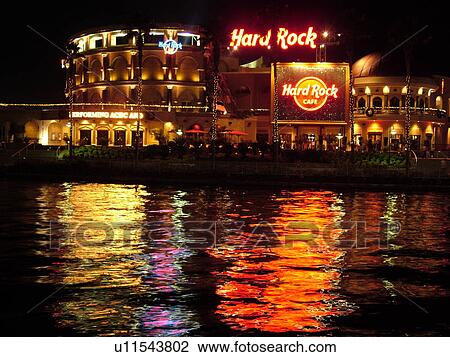 Stock Image -  Orlando, FL, Florida, Universal Orlando Resort, Universal City Walk, Hard Rock CafT, evening. Fotosearch