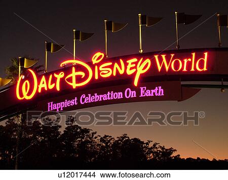 Orlando, FL, Florida, Walt Disney World Resort, evening, entrance ( Editorial use only) View Large Photo Image Picture - Orlando, FL, Florida, Walt Disney World Resort, evening, entrance ( Editorial use only). Fotosearch