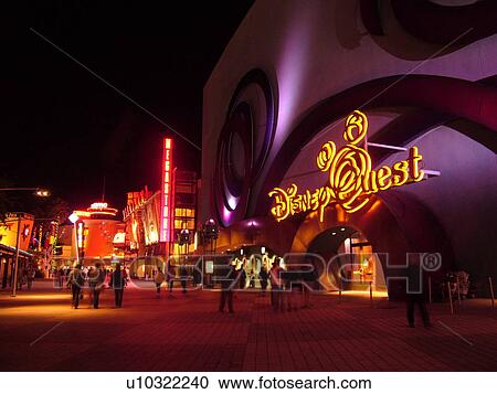 Stock Image -  Orlando, FL, Florida, Walt Disney World Resort, Downtown Disney West Side, Disney Quest, evening (Editorial Use Only). Fotosearch