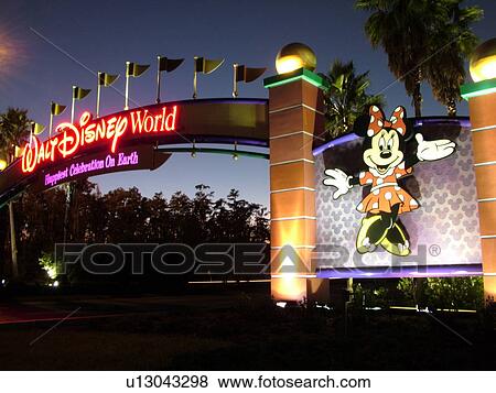 Stock Photo -  Orlando, FL, Florida, Walt Disney World Resort, evening, entrance ( Editorial use only). Fotosearch