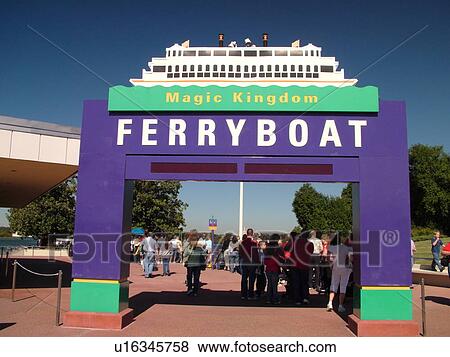 Stock Photo -  Orlando, FL, Florida, Walt Disney World Resort, Magic Kingdom Park, Ferry Boat, Steamboat, entrance, Seven Seas Lagoon (Editorial Use Only). Fotosearch