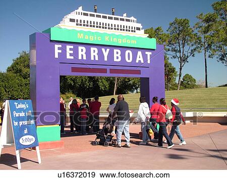 Stock Photo -  Orlando, FL, Florida, Walt Disney World Resort, Magic Kingdom Park, Ferry Boat, Steamboat, entrance, Seven Seas Lagoon (Editorial Use Only). Fotosearch