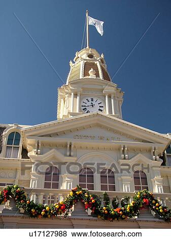 Stock Photo -  Orlando, FL, Florida, Walt Disney World Resort, Magic Kingdom Park, Main Street U. S. A City Hall (Editorial Use Only). Fotosearch