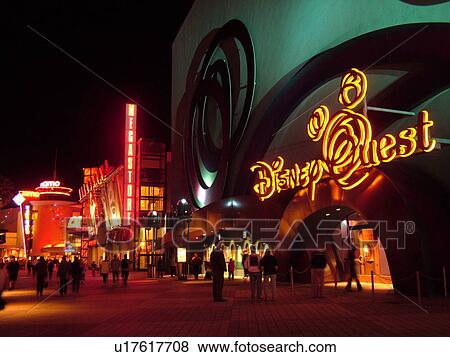 Stock Photo -  Orlando, FL, Florida, Walt Disney World Resort, Downtown Disney West Side, Disney Quest, evening (Editorial Use Only). Fotosearch