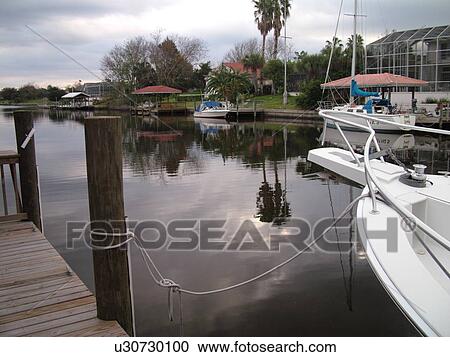 Stock Image -  Palm Coast, FL, Florida, intracoastal waterway, boats. Fotosearch