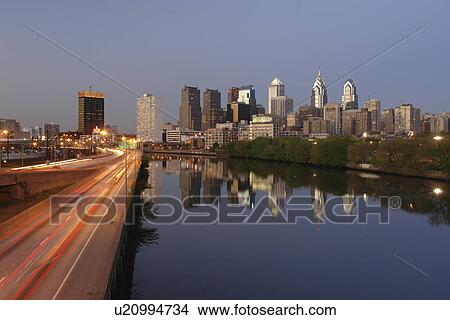 Philadelphia, PA, Pennsylvania, Schuylkill River, Downtown Skyline, I-76, evening, reflection, expressway View Large Photo Image Picture - Philadelphia, PA, Pennsylvania, Schuylkill River, Downtown Skyline, I-76, evening, reflection, expressway. Fotosearch