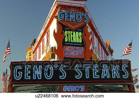 Philadelphia, PA, Pennsylvania, South Philly, Geno's Steaks, the best cheese steaks View Large Photo Image Stock Photograph - Philadelphia, PA, Pennsylvania, South Philly, Geno's Steaks, the best cheese steaks. Fotosearch