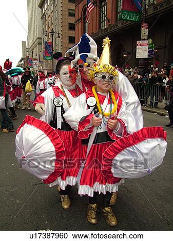 Stock Image -  Philadelphia, PA, Pennsylvania, downtown, New Years Day, Philadelphia Annual Mummer's Day Parade, 2006, Comic Division, men and boys in dresses. Fotosearch