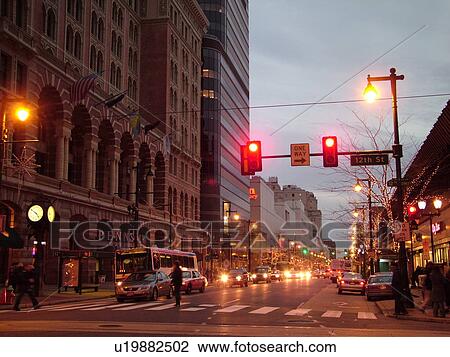 Stock Image -  Philadelphia, PA, Pennsylvania, downtown, evening. Fotosearch