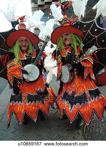 Stock Photo -  Philadelphia, PA, Pennsylvania, downtown, New Years Day, Philadelphia Annual Mummer's Day Parade, 2006, String Bands, banjos, witch costumes. Fotosearch