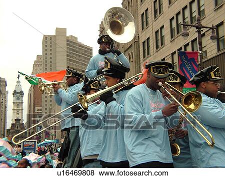 Stock Photo -  Philadelphia, PA, Pennsylvania, downtown, New Years Day, Philadelphia Annual Mummer's Day Parade, 2006, Royal Brass Band. Fotosearch