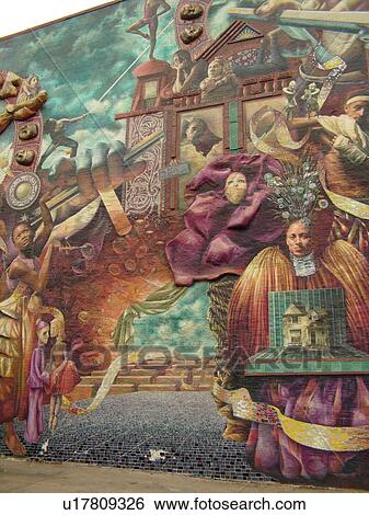 Stock Photograph -  Philadelphia, PA, Pennsylvania, downtown, colorful 3-D wall mural. Fotosearch