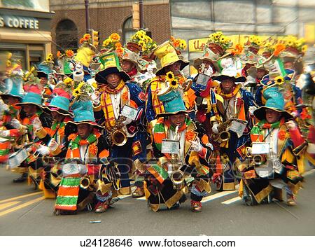 Stock Photograph -  Philadelphia, PA, Pennsylvania, downtown, New Years Day, Philadelphia Annual Mummer's Day Parade, 2006, String Bands, saxophones. Fotosearch