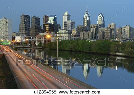 Philadelphia, PA, Pennsylvania, Schuylkill River, Downtown Skyline, I-76, evening, reflection, expressway View Large Photo Image Stock Photography - Philadelphia, PA, Pennsylvania, Schuylkill River, Downtown Skyline, I-76, evening, reflection, expressway. Fotosearch