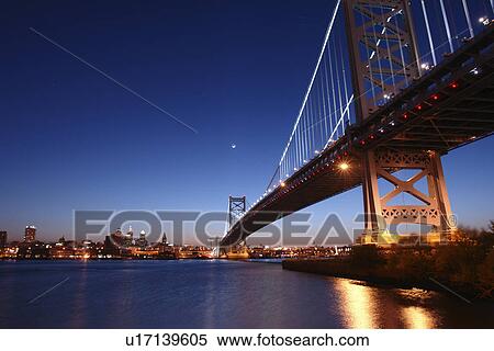 Philadelphia, PA, Pennsylvania, Delaware River, Benjamin Franklin Bridge, Downtown Skyline, evening View Large Photo Image Stock Photography - Philadelphia, PA, Pennsylvania, Delaware River, Benjamin Franklin Bridge, Downtown Skyline, evening. Fotosearch