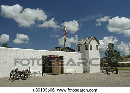 Stock Photograph -  Pocatello, ID, Idaho, Upper Ross Park, Fort Hall Replica, 19th century, Gateway to the Pacific Northwest. Fotosearch