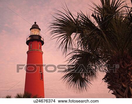 Picture -  Ponce Inlet, Daytona Beach, FL, Florida, Atlantic Ocean, Ponce De Leon Inlet Light Station, lighthouse, museum, sunset. Fotosearch