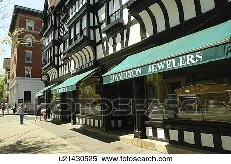 Stock Photography -  Princeton, NJ, New Jersey, Nassau Street, Downtown Princeton, Hamilton Jewelers. Fotosearch