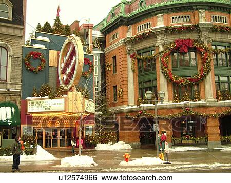 Stock Photograph -  Quebec City, Quebec, Canada, Le Cabaret du Capitole, downtown, cinema, Christmas decorations. Fotosearch