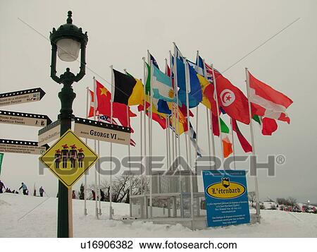Quebec City, Quebec, Canada, Place Desjardins, Winter Carnival 2006, Flags of the countries, snow View Large Photo Image Stock Image - Quebec City, Quebec, Canada, Place Desjardins, Winter Carnival 2006, Flags of the countries, snow. Fotosearch