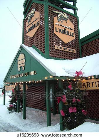 Stock Image -  Quebec City, Quebec, Canada, St. Anne, Economusee de Miel, Musee de L'Abeille, Bee Museum, Chateau Richer, winter. Fotosearch