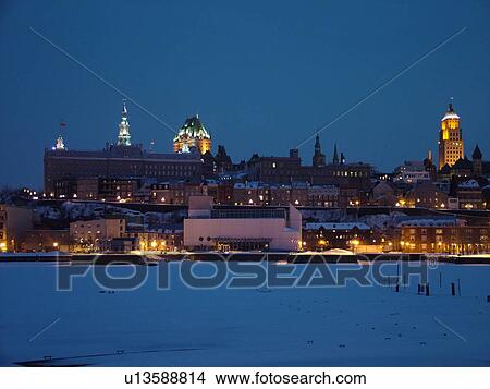 Quebec City, Quebec, Canada, Vieux Port (Old Port), St. Lawrence River (Fleuve Saint-Laurent), downtown, skyline, evening View Large Photo Image Picture - Quebec City, Quebec, Canada, Vieux Port (Old Port), St. Lawrence River (Fleuve Saint-Laurent), downtown, skyline, evening. Fotosearch