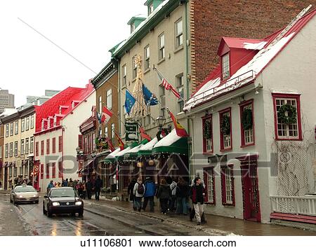 Stock Image -  Quebec City, Quebec, Canada, Winter Carnival 2006, Rue St. Louis, historic district. Fotosearch